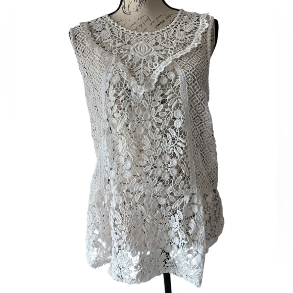 Anthropologie TINY Gardenia Lace Tank Top, Sz Medium, White - Picture 1 of 6
